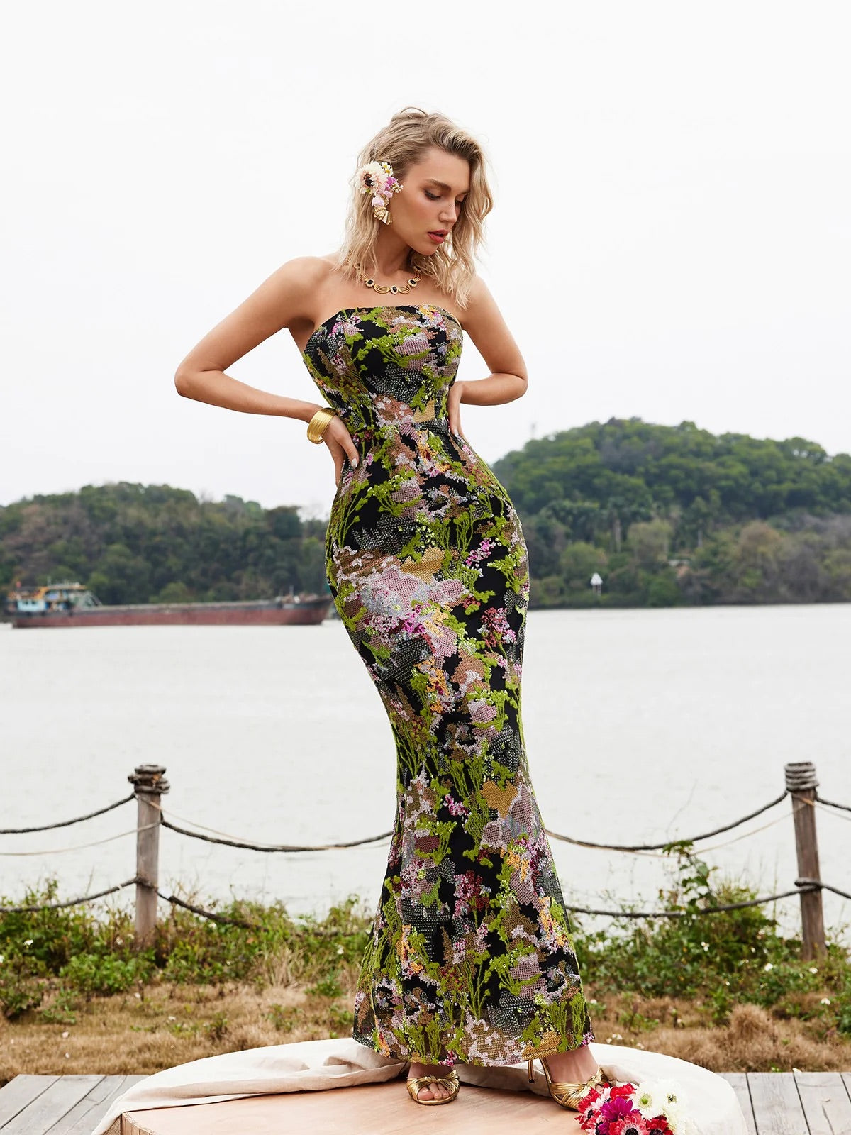 Siella Flower sequin maxi dress