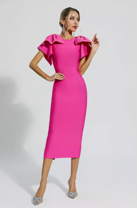 Kassidy beads embellished pink midi dress