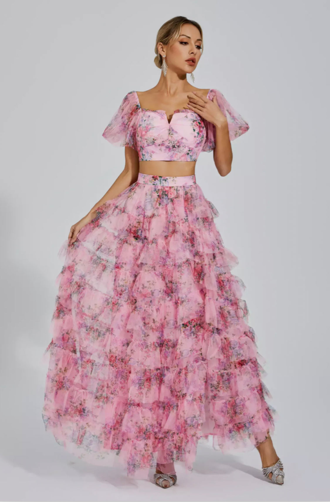 Braylee pink flora ruffle set