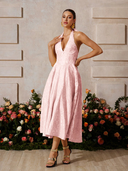 Rosalie Pink Halter Midi Dress