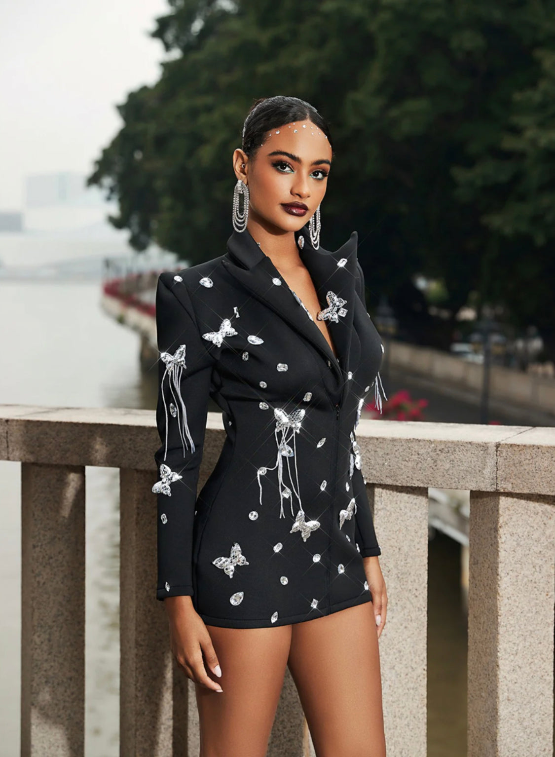Butterfly embellished mini blazer dress (8266015801582)