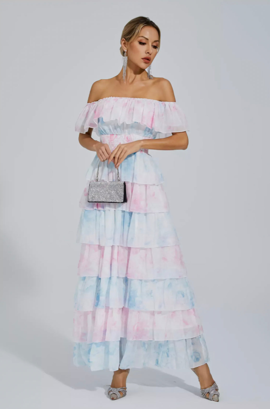 Paola blue/pink maxi dress