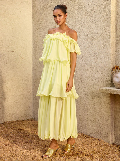 Limoncello Ruffle Chiffon Maxi Dress