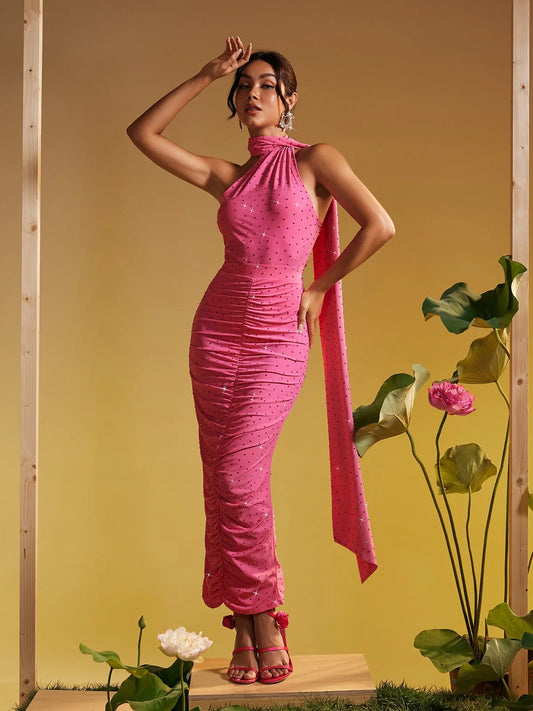 Joselyn crystal pink maxi dress