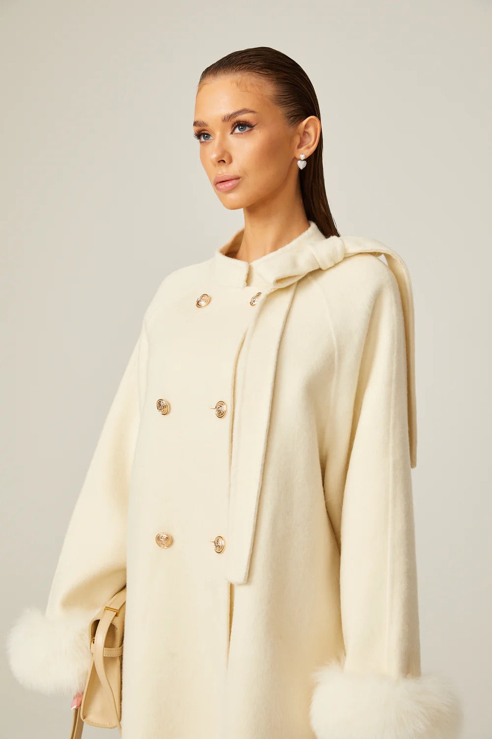 Wool fur bowknot coat