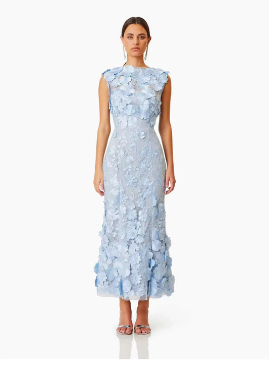 Fleur de Ciel blue Midi Dress