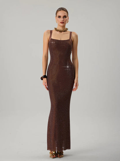 Crystal Mesh Column Gown