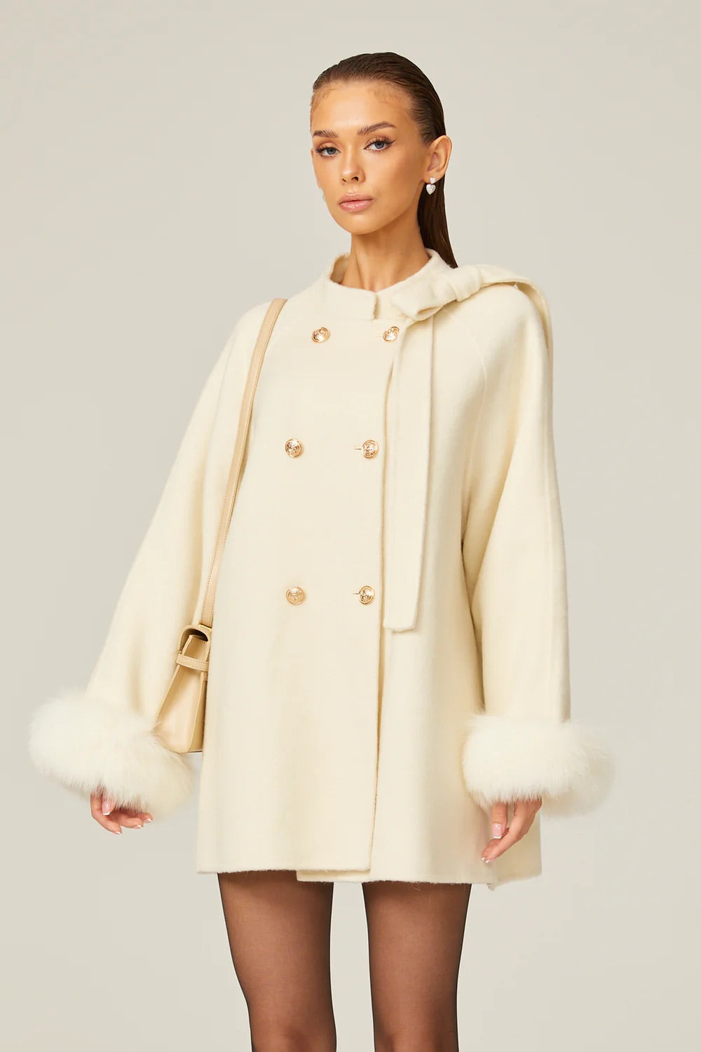 Wool fur bowknot coat