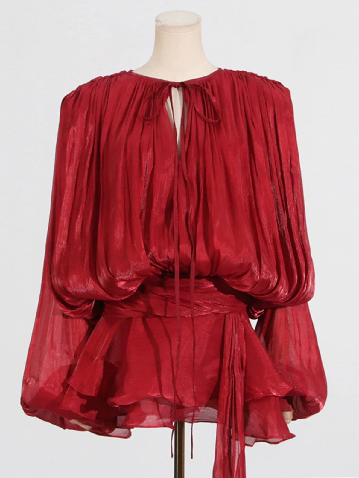 Ruffled draped red mini dress