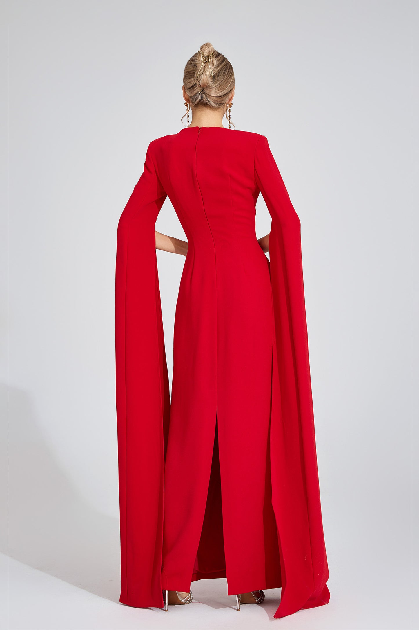 Valentina Cape-Sleeve Embellished Gown
