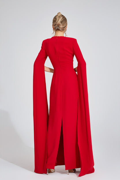 Valentina Cape-Sleeve Embellished Gown