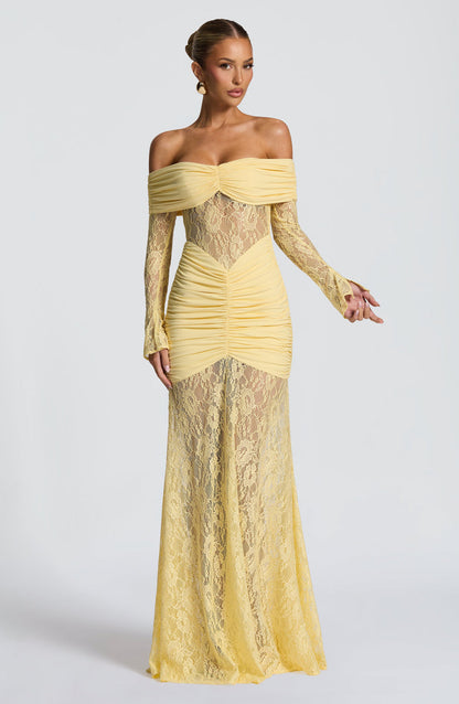 Amaya Ruched Lace Gown