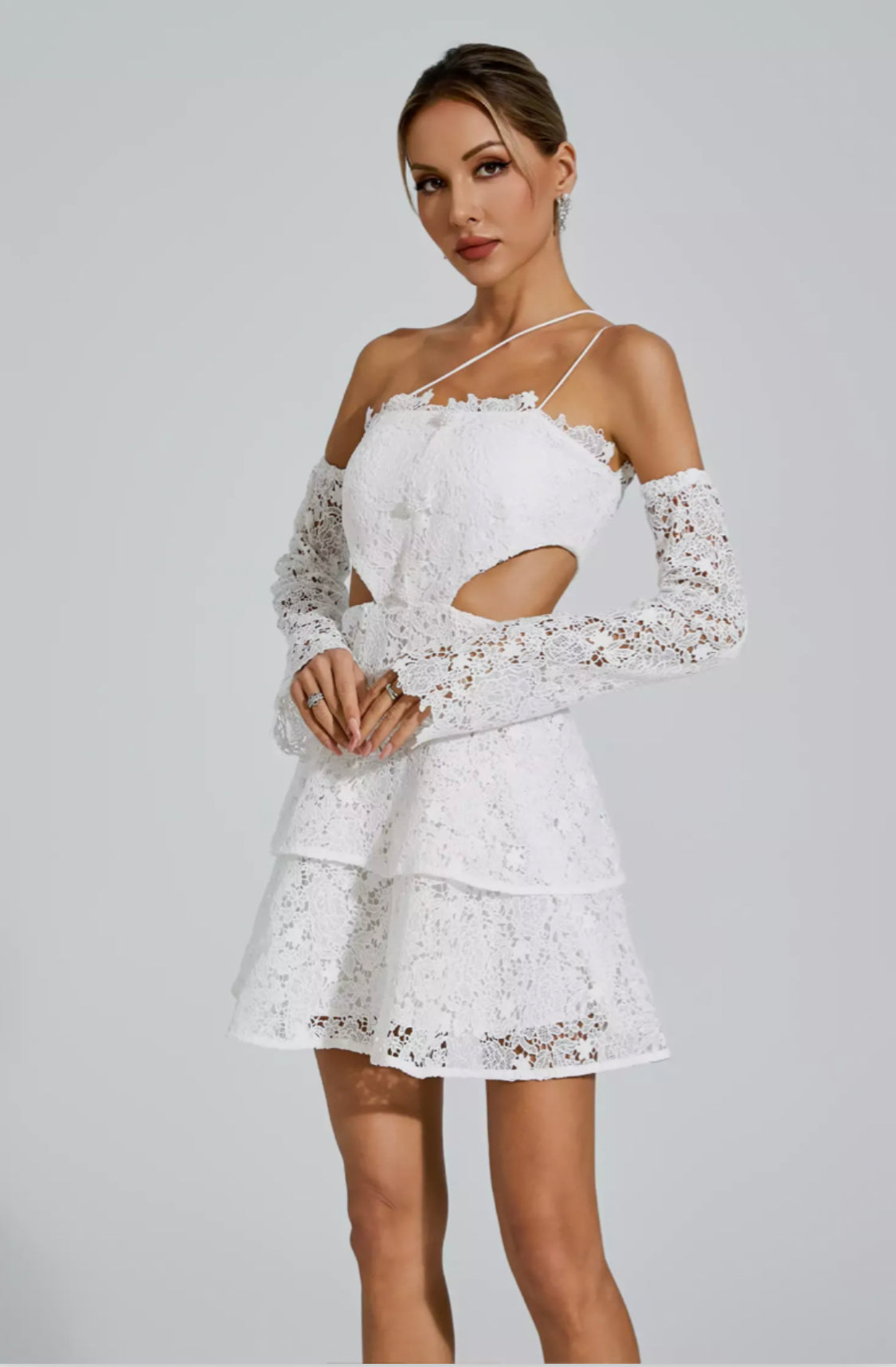 Deborah white lace mini dress