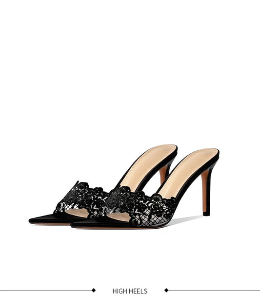 Midnight Lace Mule Heels