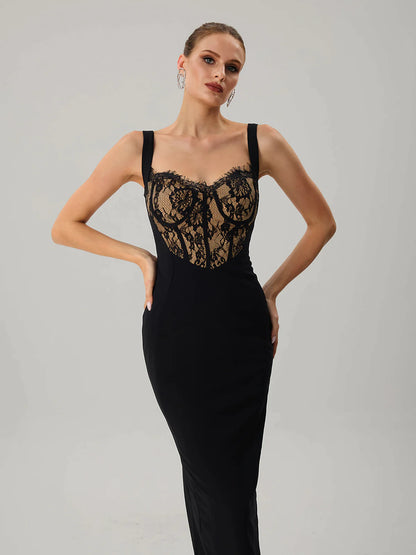 Black Lace Bustier Midi Dress