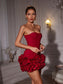 Strapless red flower mini dress