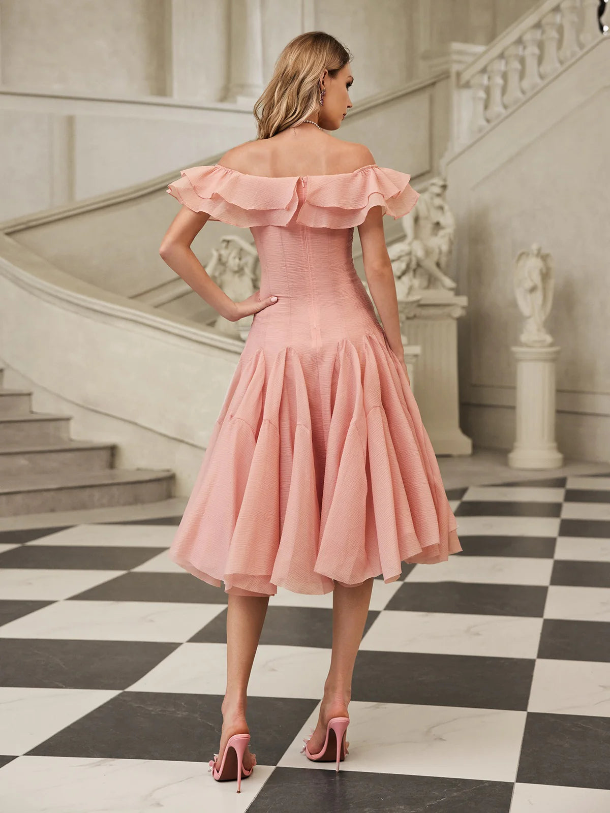 Amélie Off Shoulder Ruffle Midi Dress