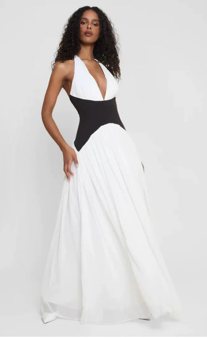 Odette Monochrome Halter Gown