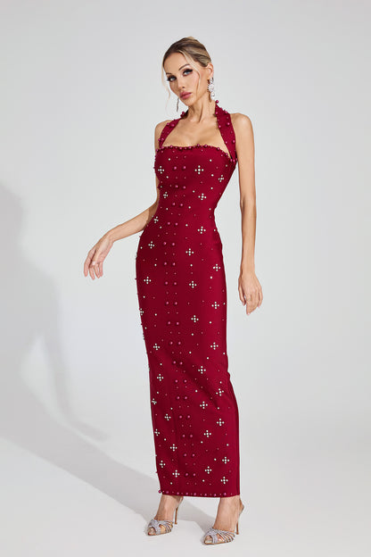 Pearla Garnet Halter Gown
