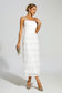 Crystal beads embellished white maxi dress