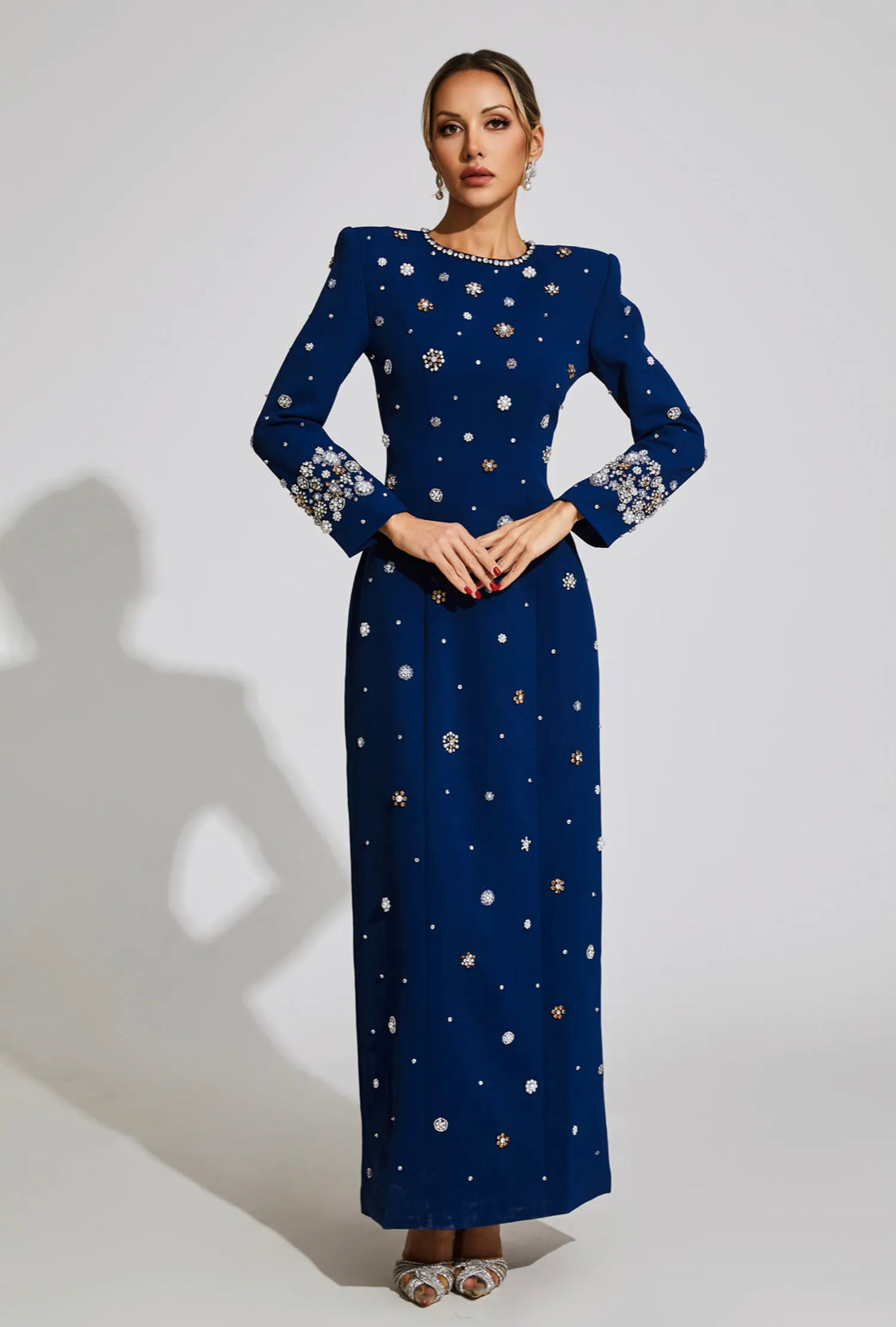 Blue diamond long sleeves maxi dress