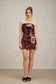 Wine-red sequin leather mini dress