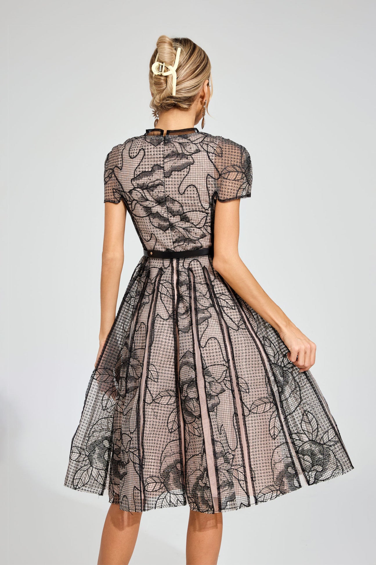 Noire Fleur Embroidered Mesh Dress