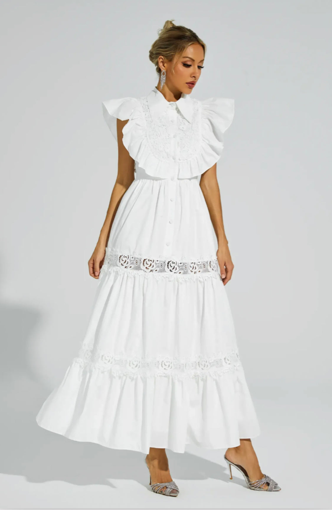 Solange ruffle white maxi dress