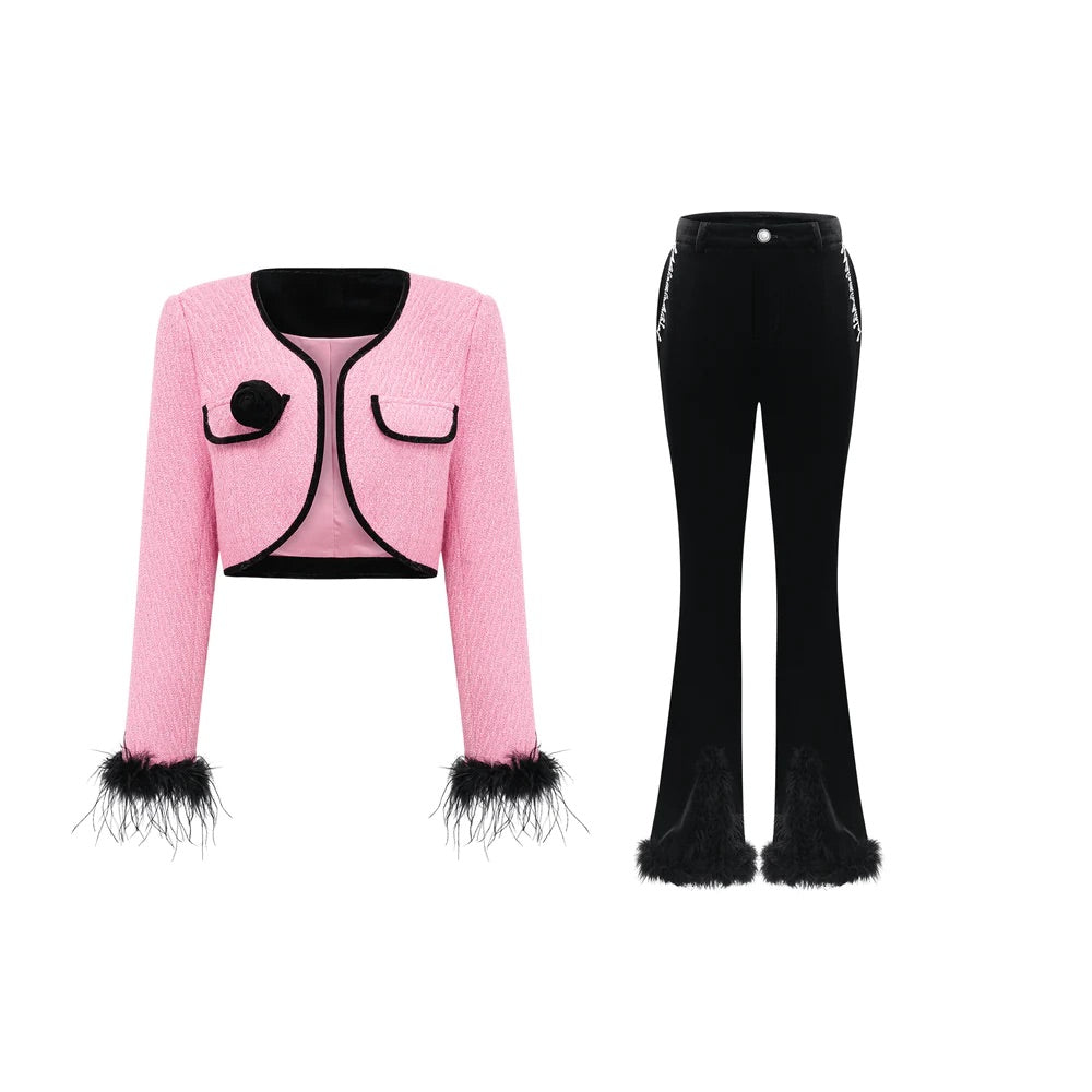 Annetta pink top/black pants set