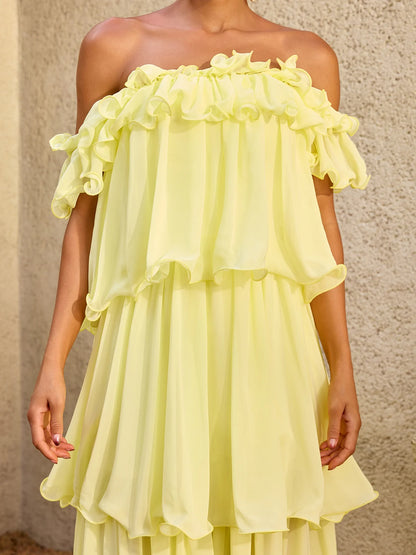 Limoncello Ruffle Chiffon Maxi Dress