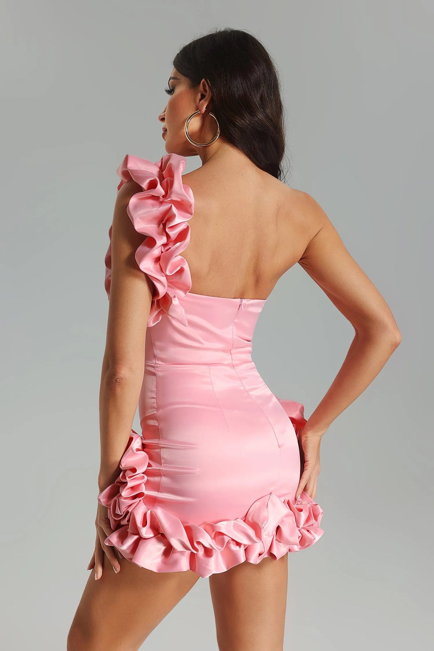 Pink satin mini dress (8308049641710)