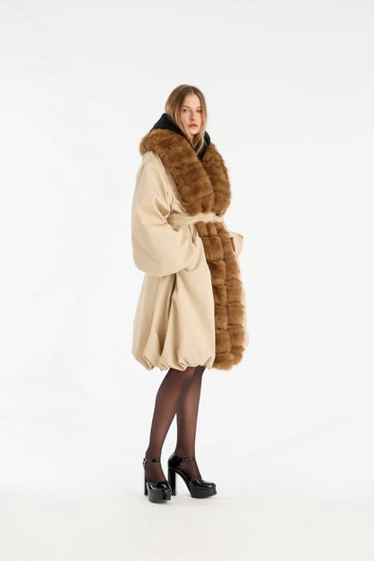 Dominique Faux Fur Balloon Hem Coat