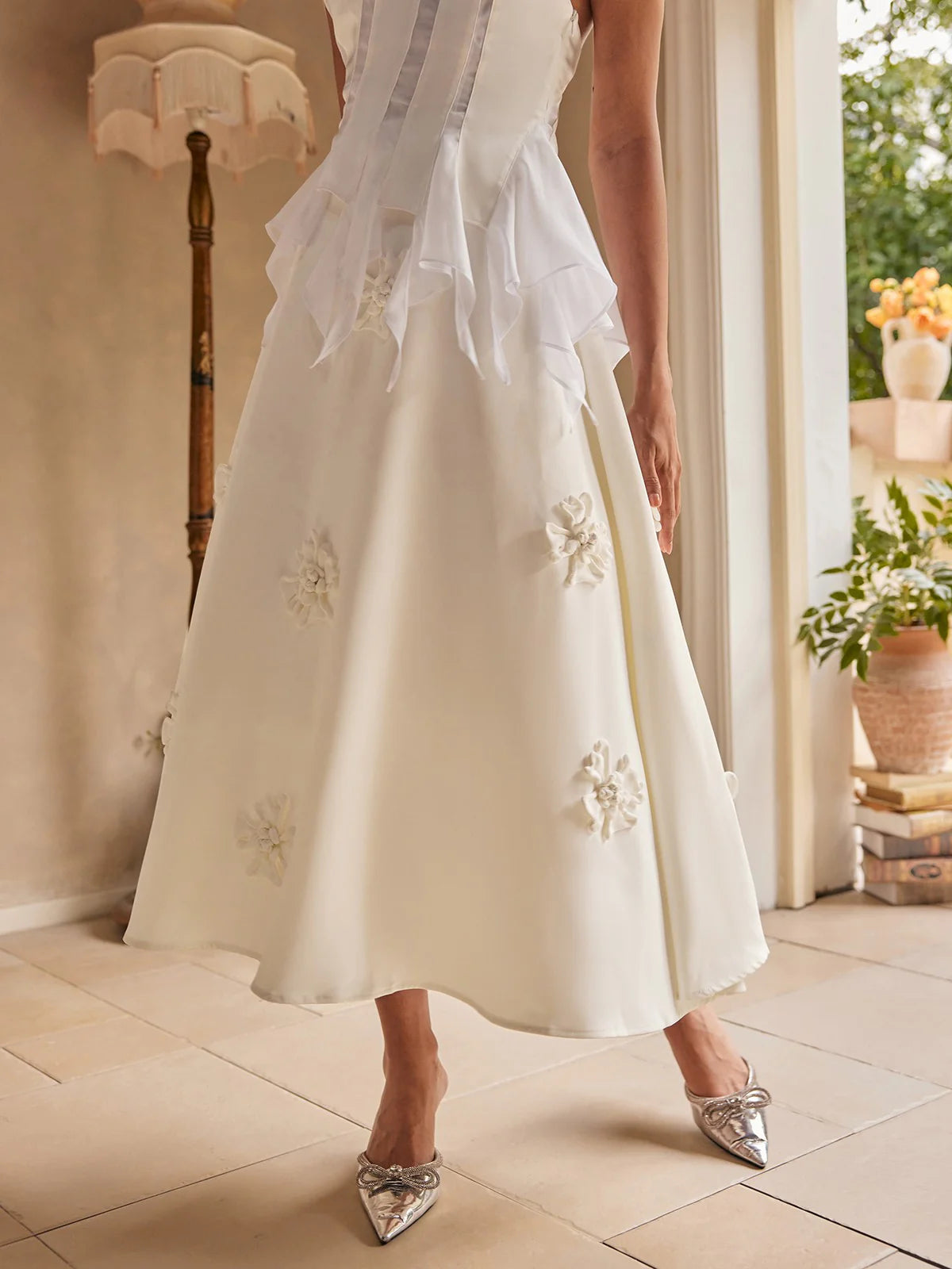 Flower white maxi skirt