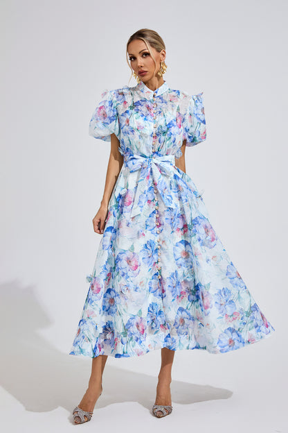 Aurélie Puff Sleeve Floral Shirt Maxi Dress