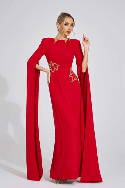 Valentina Cape-Sleeve Embellished Gown