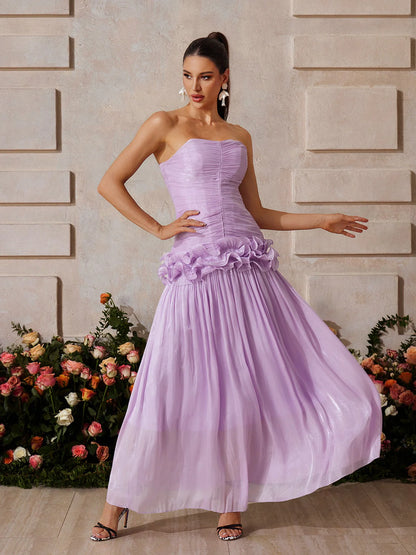 Lila Bloom Ruffle Strapless Gown