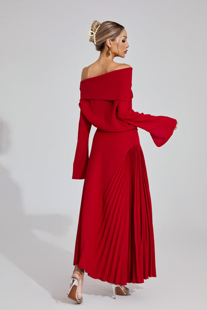 Valentina Draped Pleated Maxi Dress