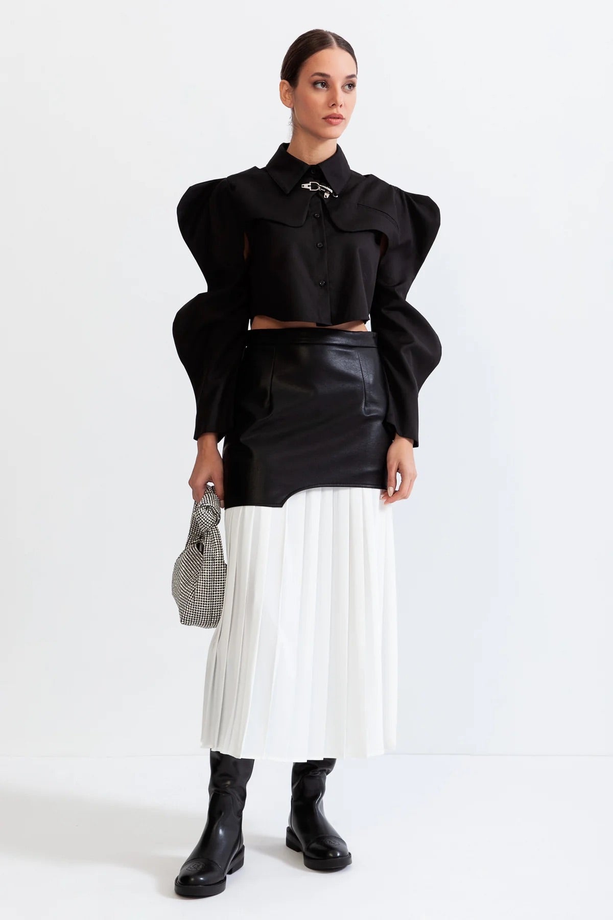 Midi skirt with vegan leather (8290920333550)