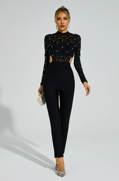 Carr black beaded jumpsuit