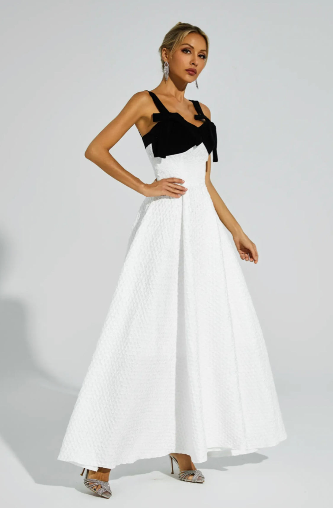 Genevieve bow tie white maxi dress