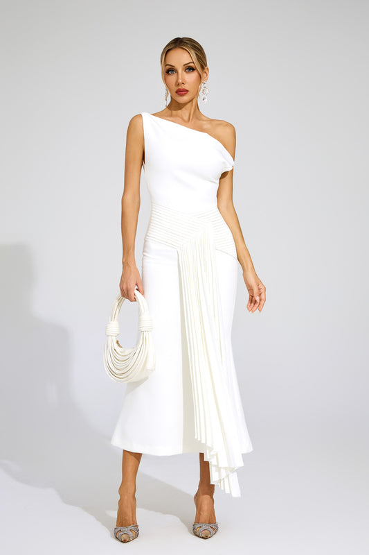 Aurelia Pleated One-Shoulder Midi Dress