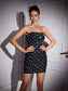 Crystal strapless black mini dress