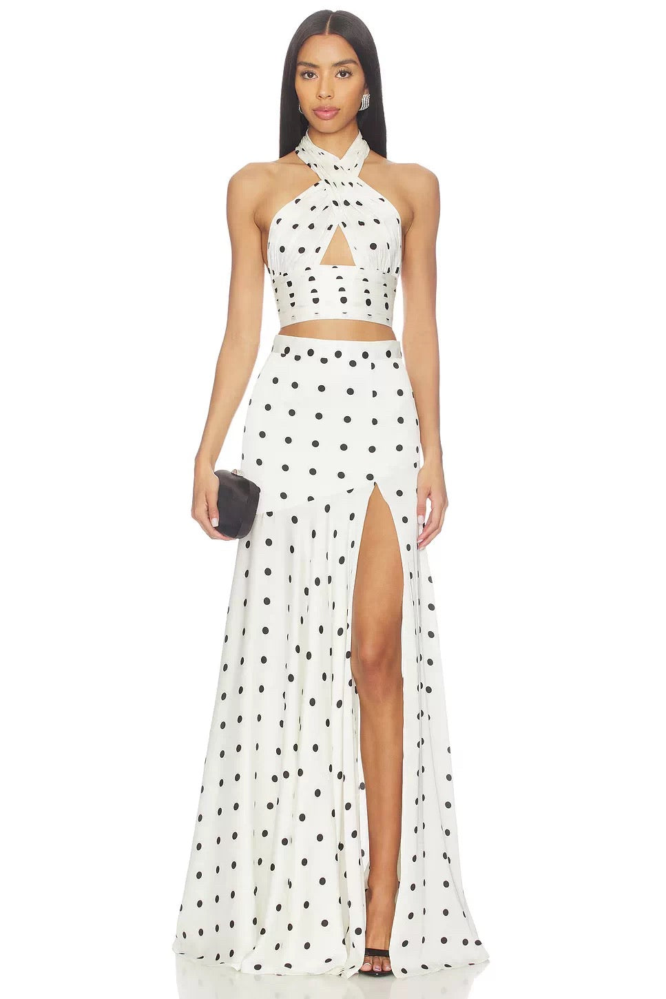 Celeste Polka Dot Halter Maxi Set
