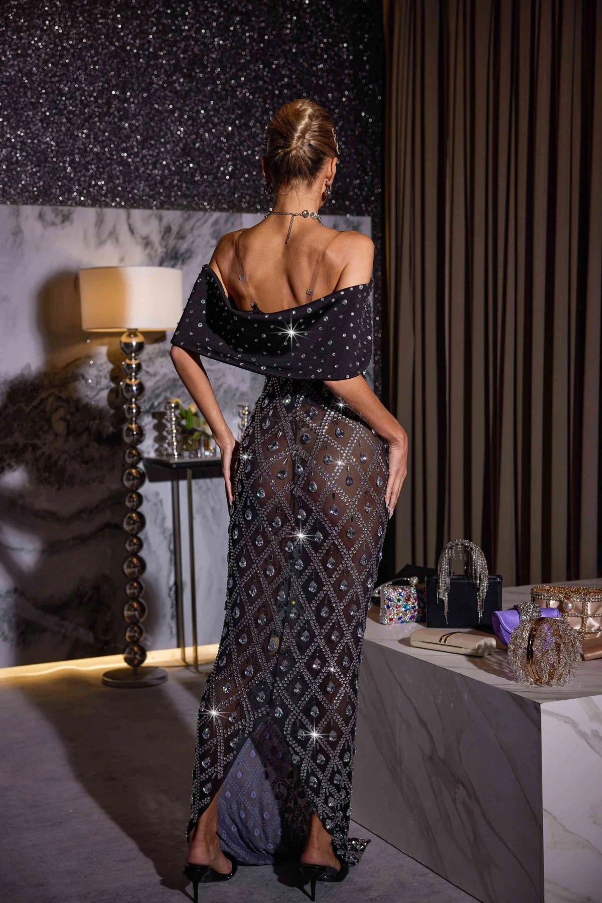 Davie sequin crystal maxi dress