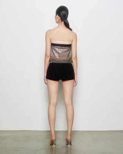 Black Iridescent Mesh Sequin Cami Top