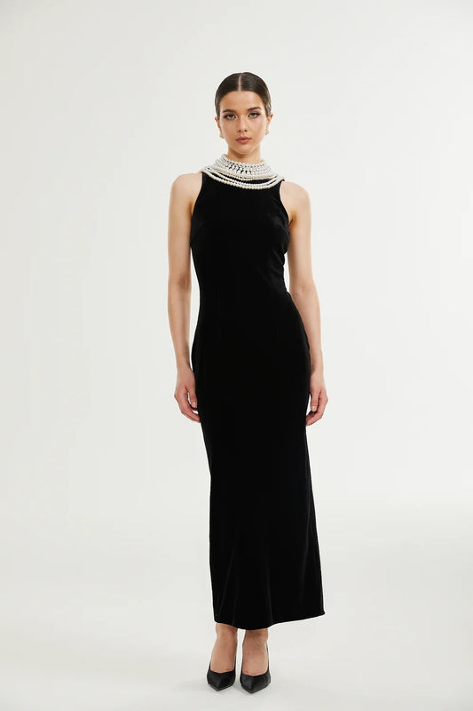 Lucena Pearls velvet maxi dress