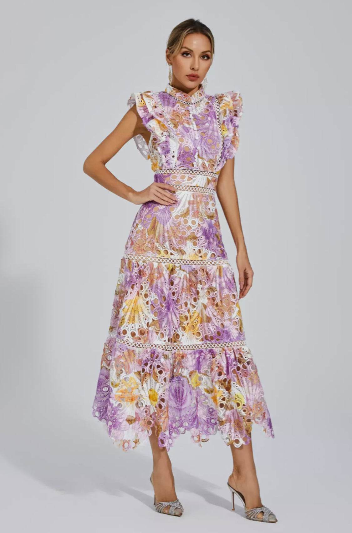 Ayleen orange floral midi dress