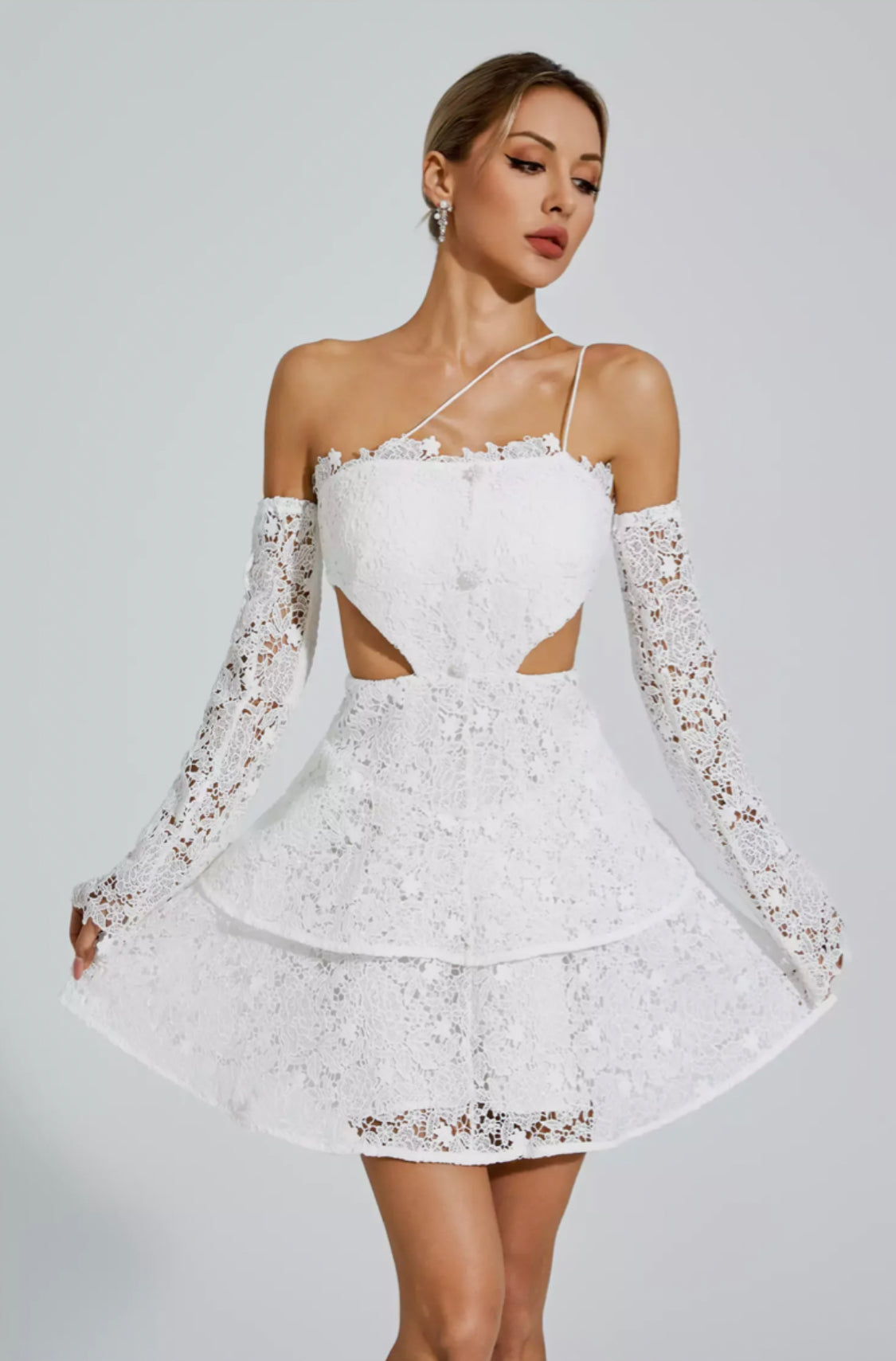 Deborah white lace mini dress