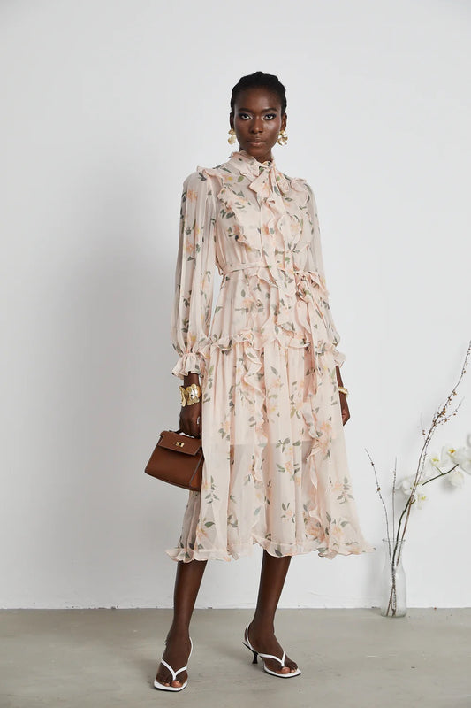 Claudine floral ruffle midi dress