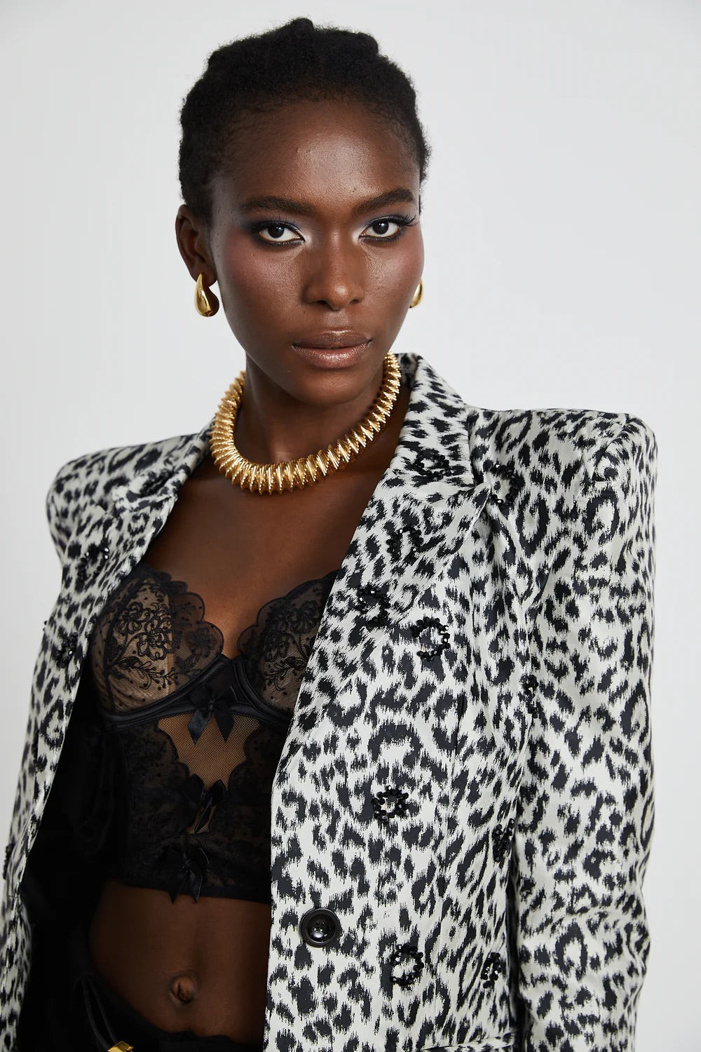 Leopard crystal blazer